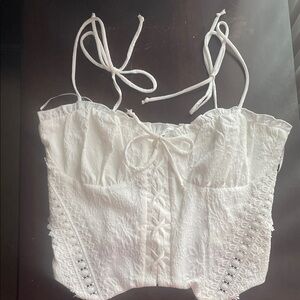 White Lace-Up Crop Top